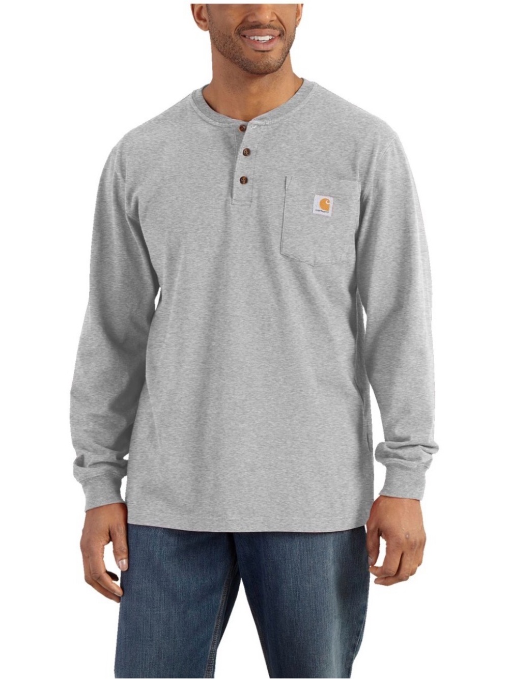 Carhartt Men’s 2XL Loose Fit Heavyweight Long Sleeve Henley Shirt Gray Workwear